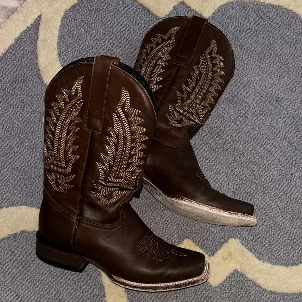 All Leather👀Brown Western Cowboy Boots with Embroidered Design🥳🥳❌❌